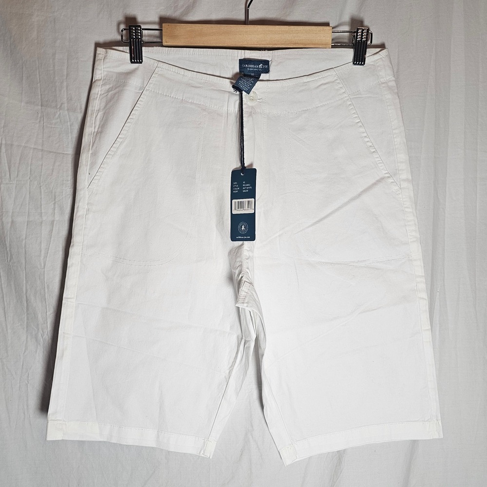 Caribbean Joe Womens White Bermuda Shorts Stretch Cotton Size 10 New
